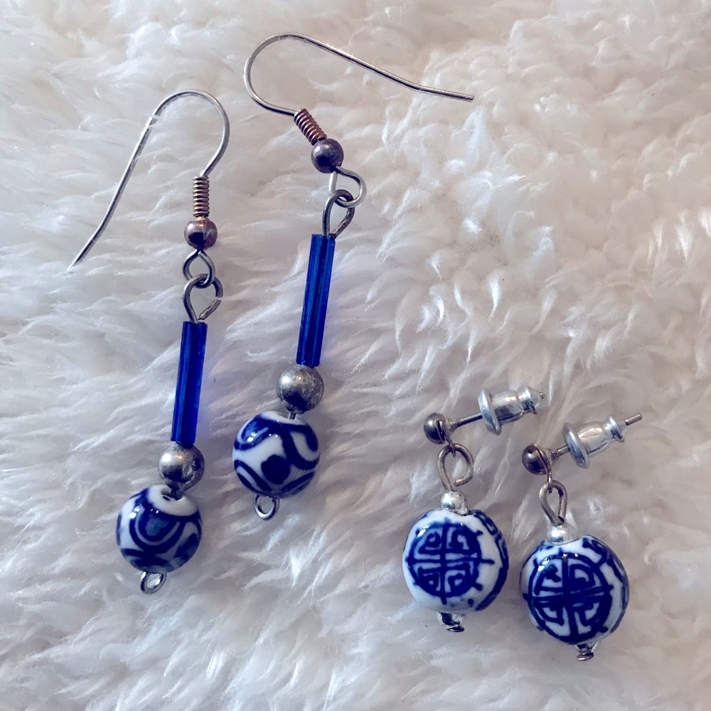 2 pr. Blue Ceramic Earrings